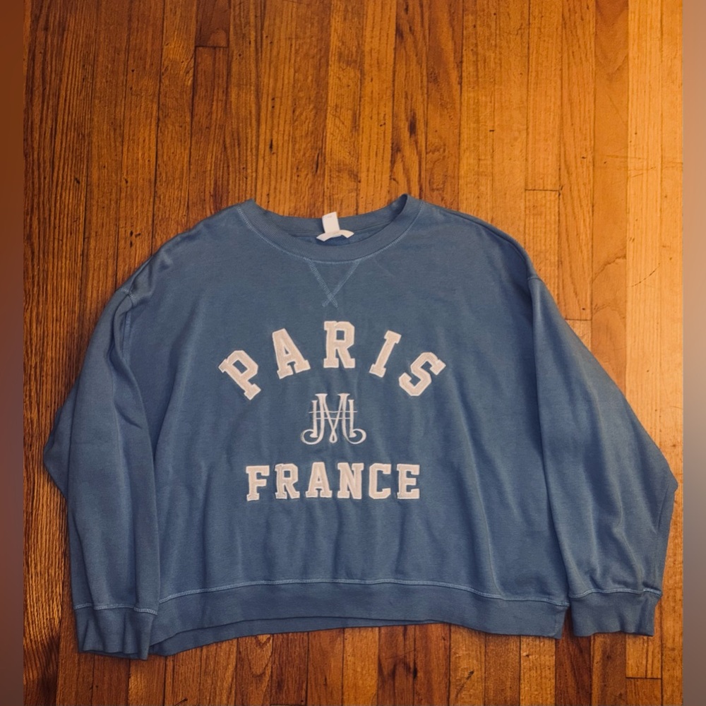 H&M Paris France Crewneck Sweatshirt – Blue Pullover – Women’s Casual Streetwear